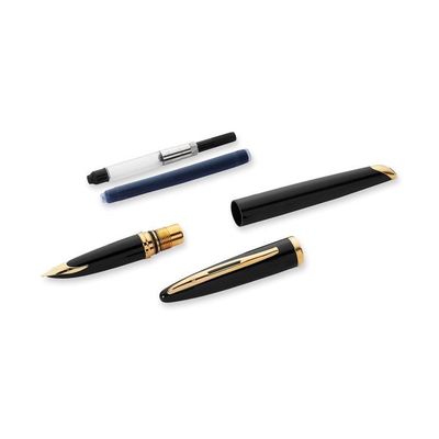 Parure Waterman - Lot De 3 Stylos (plume, Bille, Feutre) Laque Noir Or 18 Carats