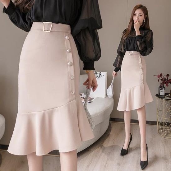 Jupe Jupe sirene elegante pour femmes mode coreenne taille haute perles irregulieres grande taille XL Type Apricot Blanc Cdiscount Pret a Porter