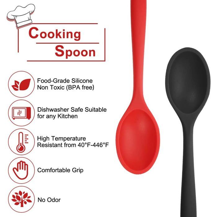 Lot De 3 Cuillères De Cuisine En Silicone - Ustensiles Colorés Résistants à La Chaleur