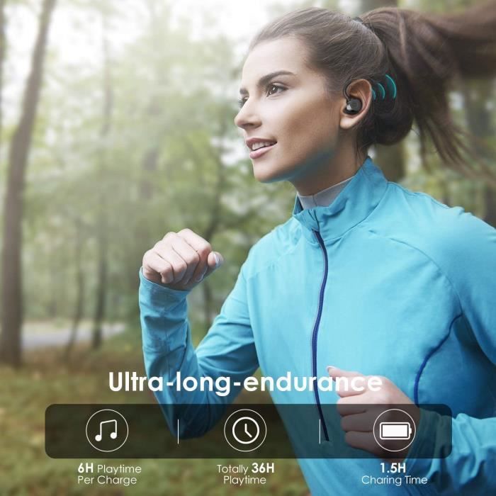 Écouteurs Bluetooth Sport 2025 - Bluetooth 5.4, 60h D'autonomie, IP7 étanche - Avec Crochets D'oreille, 4 Micros ENC Pour Appels Clairs