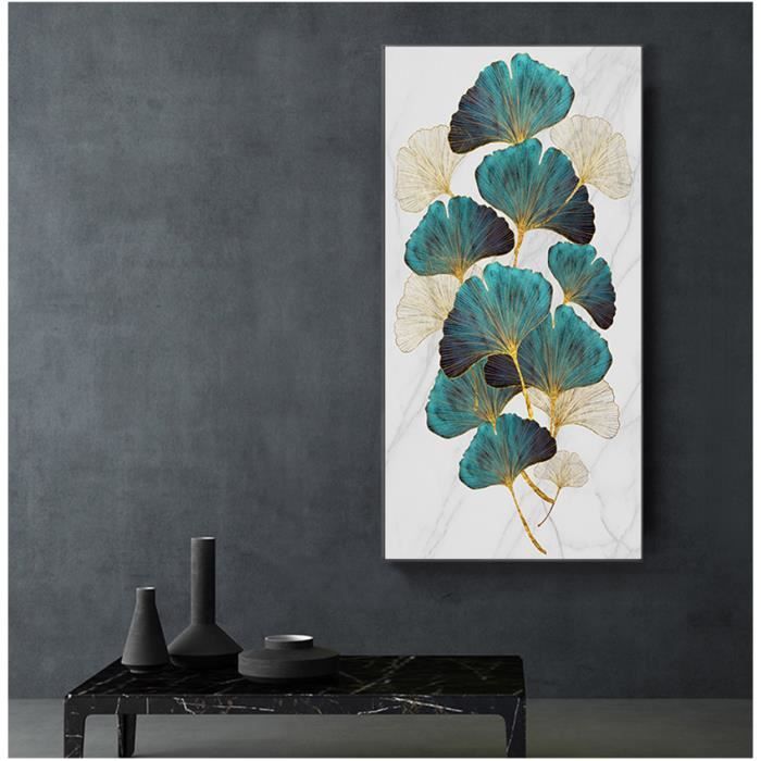 Tableau de décoration murale avec feuille de plante dorée verte ...