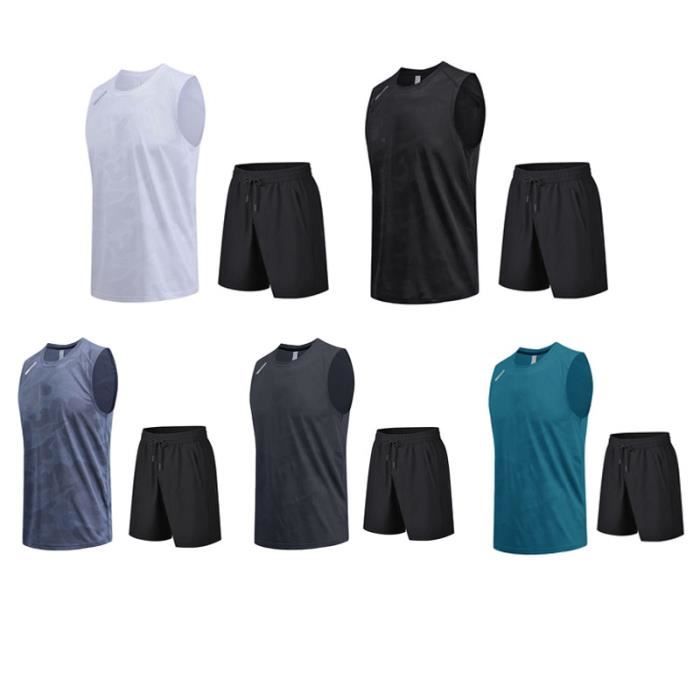 Ensemble de Vetement Sport 2 pieces Homme imprime avec Poches Respirant Fitness Jogging basketball Ete