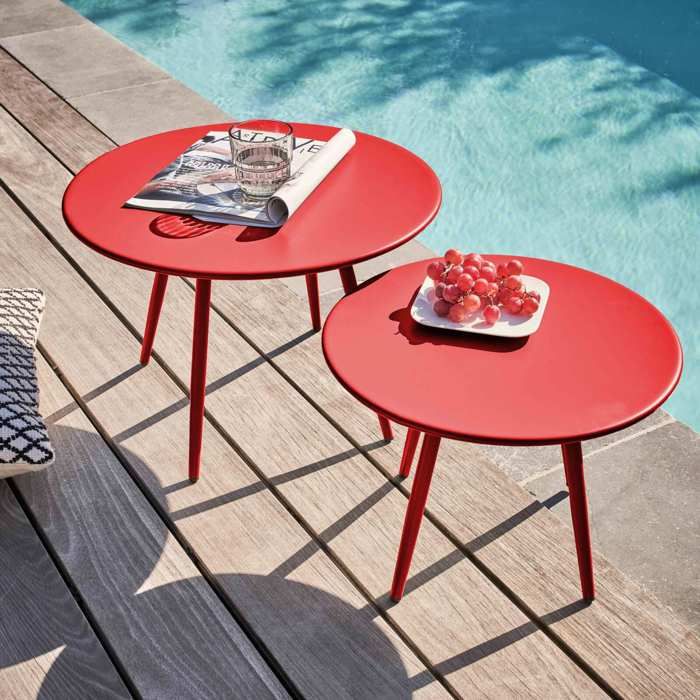 Oviala Lot de 2 Tables Basses de Jardin en Acier Vert Cactus - Palavas