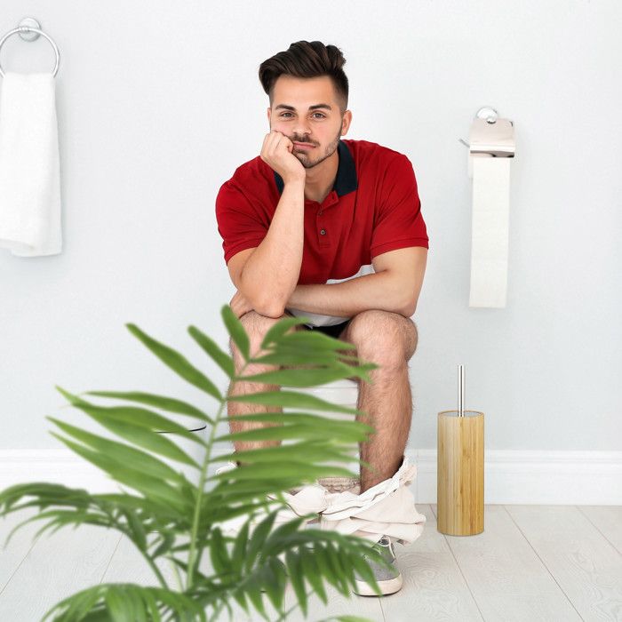 Serviteur WC En Bambou Et Acier Inoxydable - Support Posé Avec Brosse Et Porte-brosse - Noir/Nature