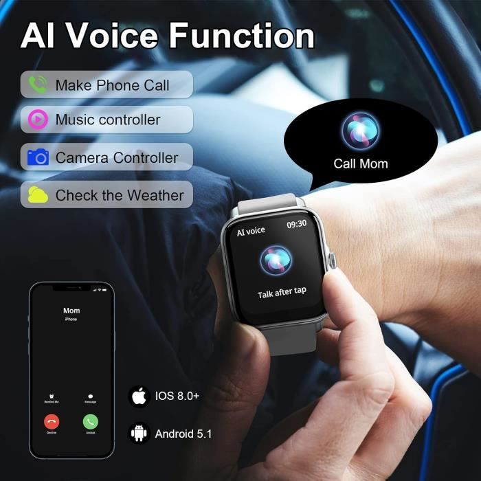 Montre Connectée Appel Et Sms Notification, Smartwatch Tactile Homme ...