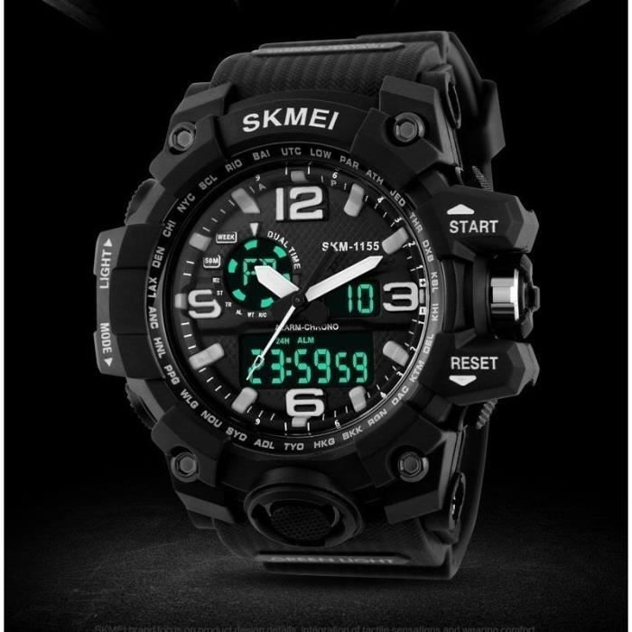SKMEI 1155 hommes double affichage montres num rique quartz montre chronographe tanche mode sport montres Noir