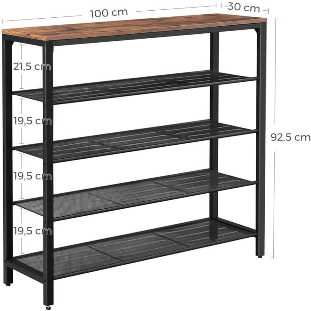 vasagle meuble a chaussures metallique a 4 niveaux avec grande surface style industriel marron rustique lbs15bx cdiscount maison