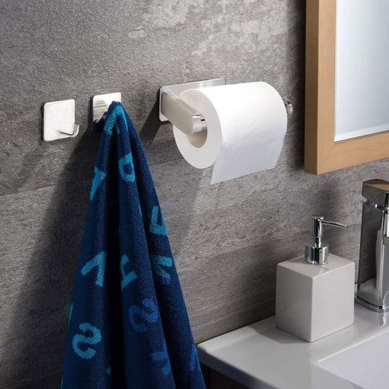 Porte-rouleau De Papier Toilette Sans Perçage - Acier Inoxydable 304 - Autocollant - Noir