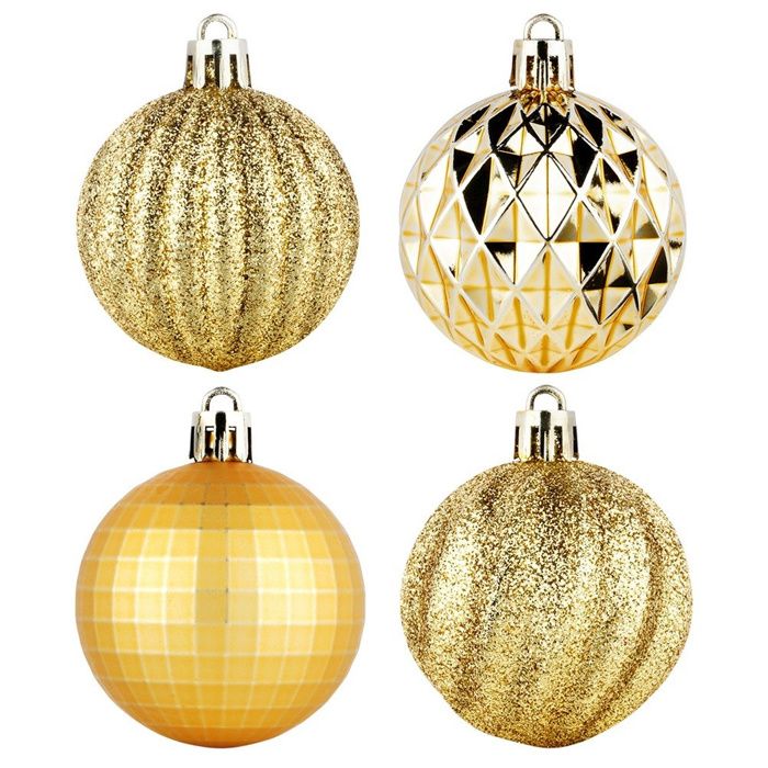 24 Boules De Noël En Velours Incassables - 6cm, Finition Dorée, Couleurs Assorties, Décoration Sapin
