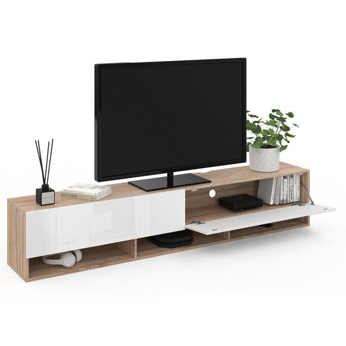 Mobile TV PHOENIX IDMarket – 180 Cm, 4 Ante + 2 Cassetti, Stile Industriale, Legno E Bianco, Per TV Fino A 70''