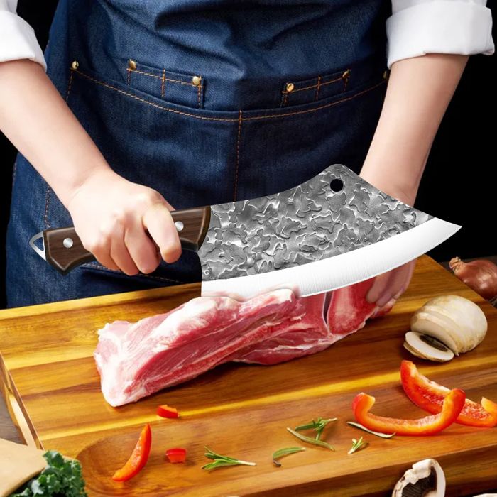 Set De 3 Couteaux De Cuisine Professionnels Matsato - Couteau Chef, Couteau Cuisine, Couperet - Lames Inox, Manches Bois
