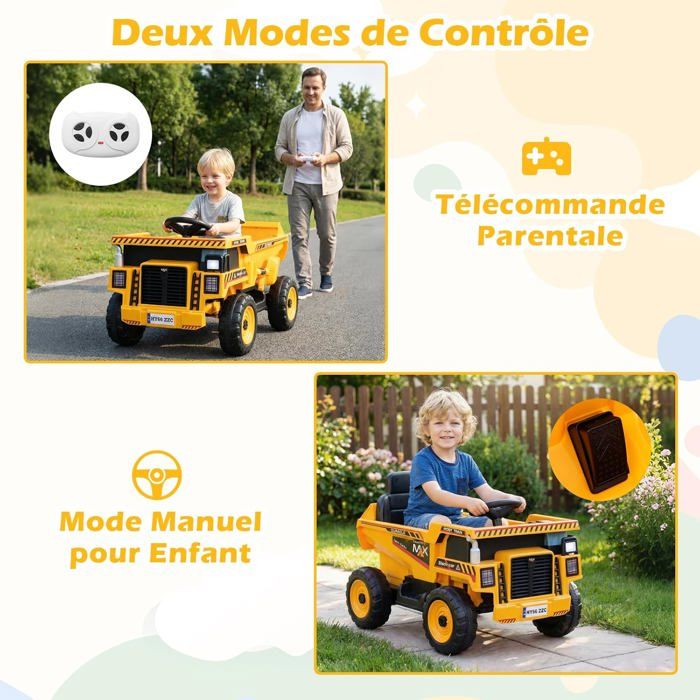 Camion Benne Électrique 12V avec Benne Basculante Télécommande Musique Histoire Lumières LED & Suspension à Ressort pour 3-8 Ans Noir Camion Benne Électrique 12V avec Benne Basculante Télécommande Musique Histoire Lumières LED & Suspension à Ressort pour 3-8 Ans Noir
