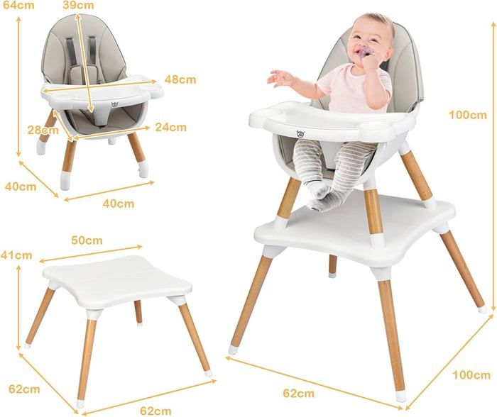 Chaise Haute Bébé 4 En 1 Léogreen - Réglable, Pliable, Avec Plateau, Pour Enfants 6 Mois-6 Ans