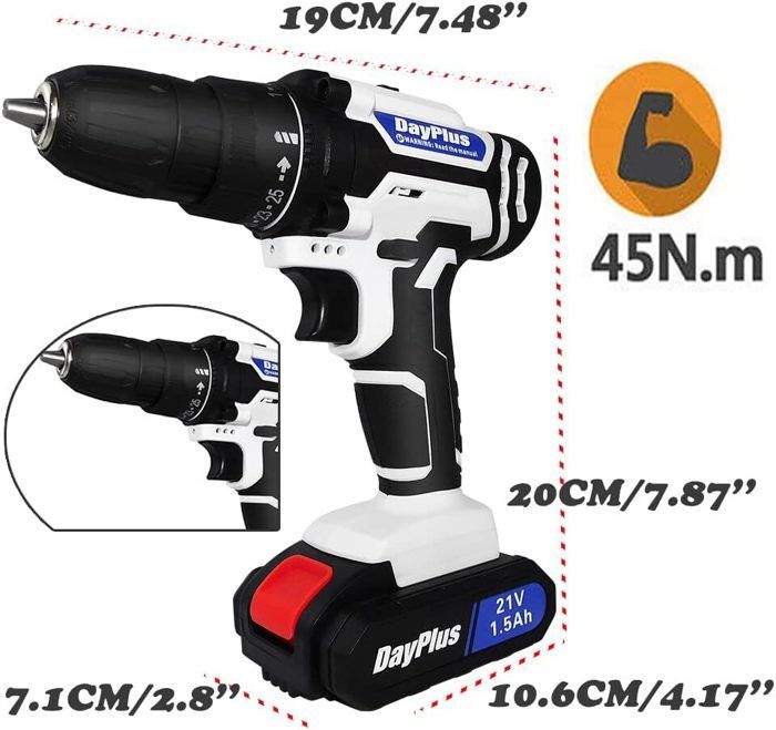 DAM Perceuse électrique Sans Fil à Double Vitesse, 45NM, Mallette De Transport Et 121 Accessoires 2 Batteries De 6500 Mah 21x8x23 Cm Couleur Bleu 97297265