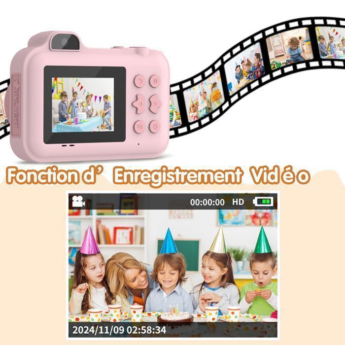 Appareil Photo Portable à Impression Instantanée Pour Enfants, Violet, Vidéo 1080p, Parfait Cadeau De Noël Et D'anniversaire Pour Filles Et Garçons