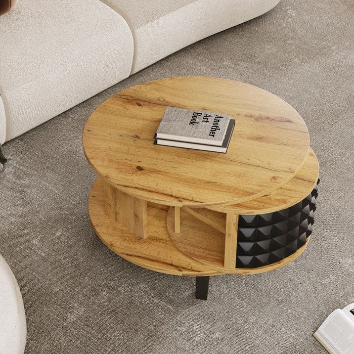 HOOBRO Table d'appoint, petite table d'appoint avec 2 étagères de