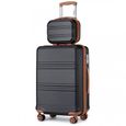 Kono Set de 2 Valise de Voyage Valise Rigide ABS Bagage Cabine 55cm Valise Moyenne à 4 roulettes et Serrure TSA, Noir/Marron-0