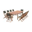 Salon de jardin en bois extensible - Almeria - Grande table 200/250/300cm avec 2 rallonges. 2 fauteuils et 8 chaises. en bois-0