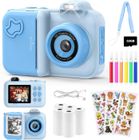 FOSMET Appareil Photo Enfant - avec Carte 32G & 5rouleaux de Papier Photo -Appareil Photo Instantané Enfant - HD - Bleu