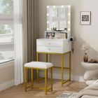 PULUOMIS Coiffeuse avec Miroir LED à Luminosité Réglable et Tabouret, 2 Tiroirs, 10 Ampoules, Table de Maquillage Blanc
