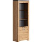 TRENDS INTERNATIONAL Vitrine FOLLOW - Mélaminé chêne artisan et gris ardoise - 2 portes dont 1 en verre trempée - L73 x H199 x P40 cm - TRENDTEAM