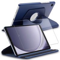 ebestStar ® pour Samsung Galaxy Tab A9 8.7 (2023) SM-X110 - Housse PU Cuir Rotatif 360 + Film VERRE Trempé, Bleu Foncé