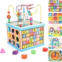 Cube d'activité en Bois 5 en 1 avec trieur de Forme de Labyrinthe de Perles Jouets éducatifs pour Enfants garçons et Filles[621]