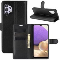 Coque Samsung Galaxy A32 (4G), Integral Coque Folio Cuir Silicone Élégant Bumper Protection Anti-rayures, Noir