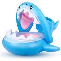 Bouée de Piscine Requin pour Bébé - GOBRO - Avec Auvent Gonflable - Bleu - 6-36 Mois