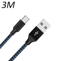 Câble Nylon Tressé Bleu Type USB-C 3M pour Samsung galaxy A50 - A51 - A52 - A52s - A70 - A71 - A72 - A80 [Toproduits®]