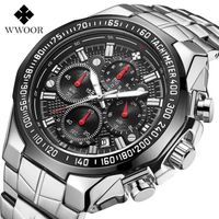 WWOOR montres hommes Top marque de luxe noir sport chronographe montre homme mode grand cadran en acier inoxydable Quartz