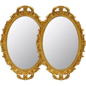 Miroir Ovale Vintage Style Européen Pour Coiffeuse Ou Table - Doré, En ABS Et Verre, Dimensions Sur Image
