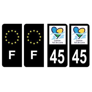 Autocollants Plaque Immatriculation 45 Loiret - Lot De 4 Stickers Vinyle Haute Qualité, Résistants UV