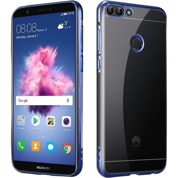 Pour Huawei P Smart 2017 (Fig-LX1) Noir Métallique Galvanoplastie Slim Silicone Coque de Téléphone, - Téléphonie