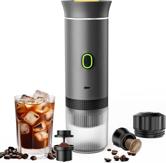 Machine à Café Portable 3 En 1 - Compatible Capsules Et Café Moulu, Recharge USB, Idéale Voyage Et Voiture