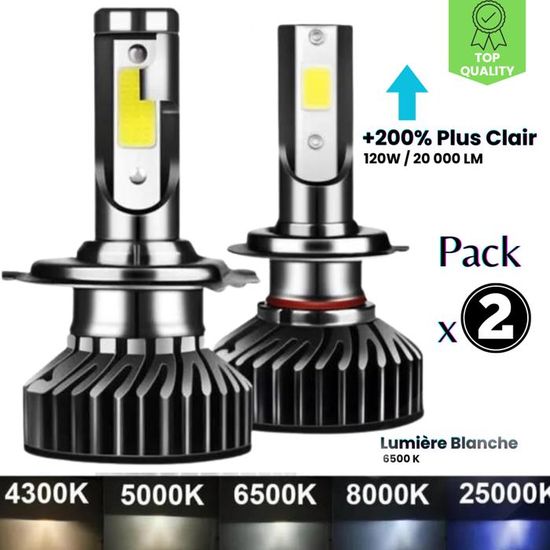 Kit 2 Ampoules LED H7 55W 6000K Blanc Pour Phare Voiture - 40000LM - Neuf