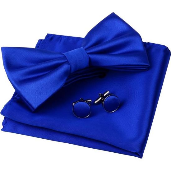 Ensemble Nœud Papillon Homme Laine/coton + Boutons De Manchette + Carré De Poche - Boîte Cadeau