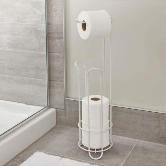 InterDesign Classico distributeur papier toilette, porte-rouleau WC en métal sans perçage, blanc nacré[396]