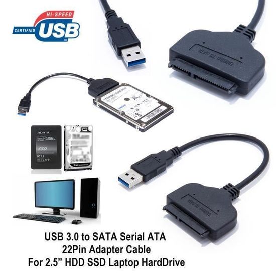 USB 3.0 vers SATA 22 broches 2,5 pouces Disque dur SSD pilote câble  adaptateur WSM4111104A_2942 - Cdiscount Informatique