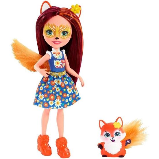 Mini-poupée Felicity Renard et figurine animale Flick à la longue chevelure châtain avec jupe amovible jouet pour enfant