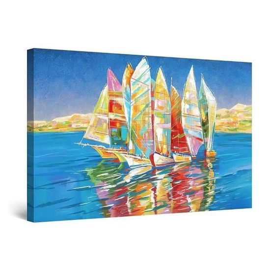 Tableau Toile Panoramique 140x50cm - Plage Océan - Déco Murale Salon Moderne