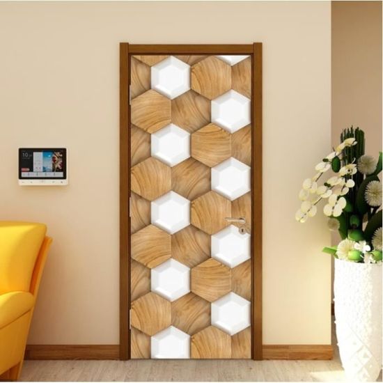 Adesivi Per Porte Per Porte Interne Pianta Di Fiori Bianchi Peel And Stick Decalcomanie Per Porte In Vinile 3D Rimovibili Per Porte Interne Camera Da Letto Soggiorno Decorazioni Per La Casa 90