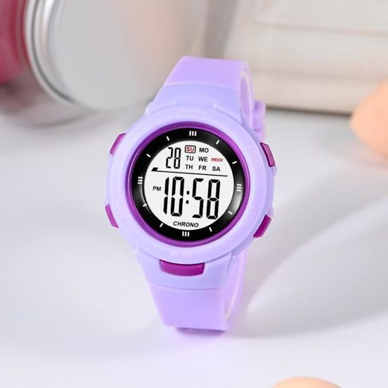 HMJIA Montre Enfant Garcon, Montre Enfant Fille pour 3-12 Ans, Montre Enfant étanche 3ATM avec Alarme/Date/Chronomètre/LED (Sakura Blanc
