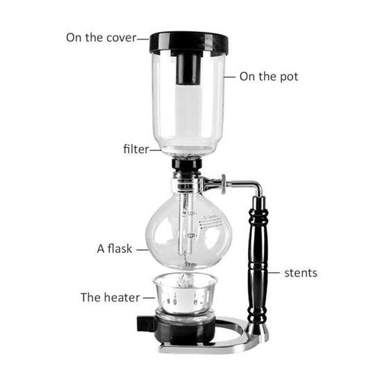Machine à Café à Siphon Charocean Luxury Rétro Dorée - Cafetière à Vide Balance Avec Socle Bois