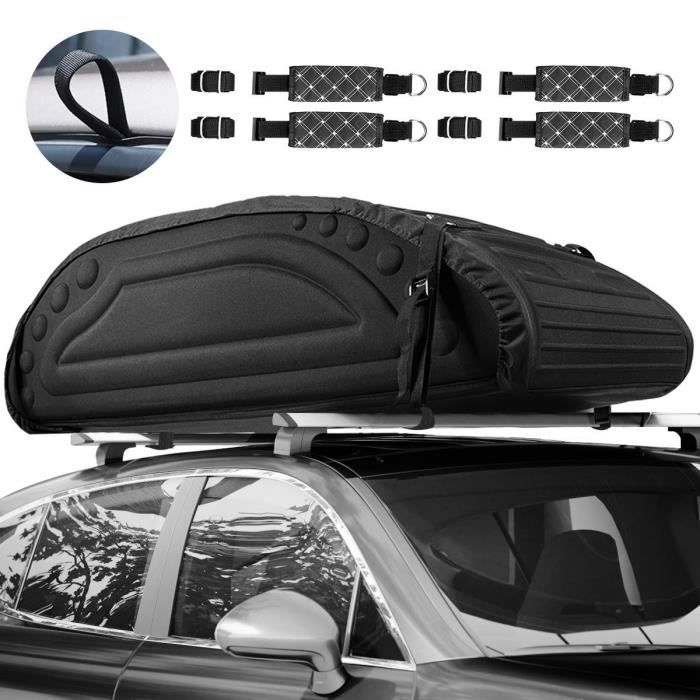COSTWAY Coffre de Toit Voiture Souple 400L Sac de Toit en Mousse PE Imperméable avec Sangles Robustes et Sac de Transport, Noir