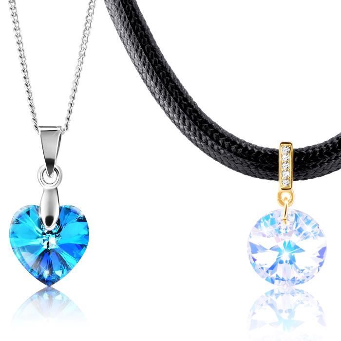 2 Colliers Ornés de Cristaux Autrichiens baignés dans l'Or. Magnifique boîte cadeau offerte. Marque 2SPLENDID®