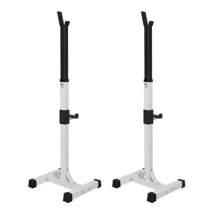 Repose Barre Supports de Squat Réglable Squat Rack Barres de Support Charge Max.150 KG Blanc