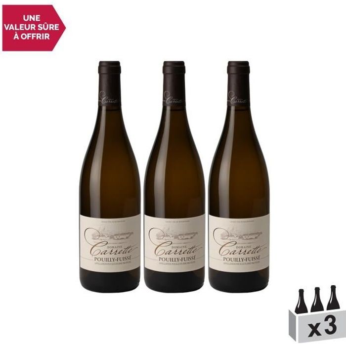 Pouilly-Fuissé Blanc 2019 - Lot de 3x75cl - Domaine Carrette - Vin AOC Blanc de Bourgogne - Cépage Chardonnay