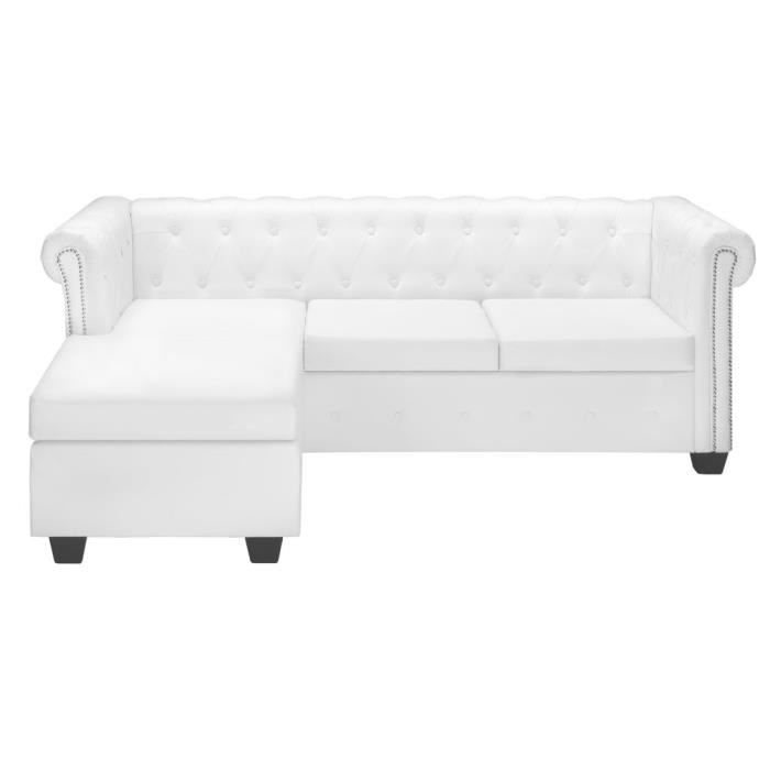 Canapé Chesterfield en forme de L Canapé d'angle Cuir synthétique Blanc 200 x 140 x 73 cm-MEE