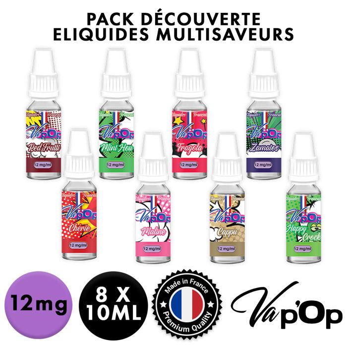 ✕8 E-liquides Découverte-12mg/mL-Multi Saveurs-10mL-Vap'Op
